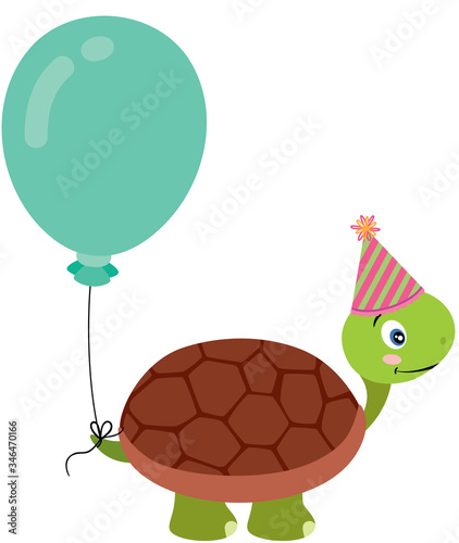 Cute birthday turtle with balloon

