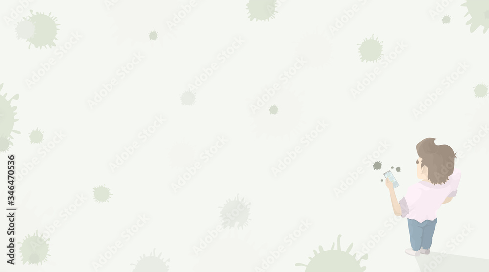 A man uses a telephone to communicate or read news about viruses, with his back to the viewer. Background A man uses a telephone to communicate or read news about viruses, with his back to the viewer. Background