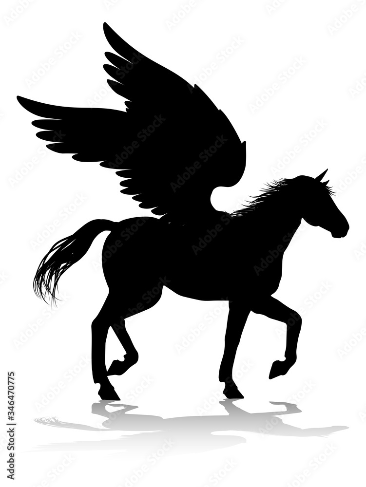 A Pegasus silhouette mythological winged horse graphic A Pegasus silhouette mythological winged horse graphic