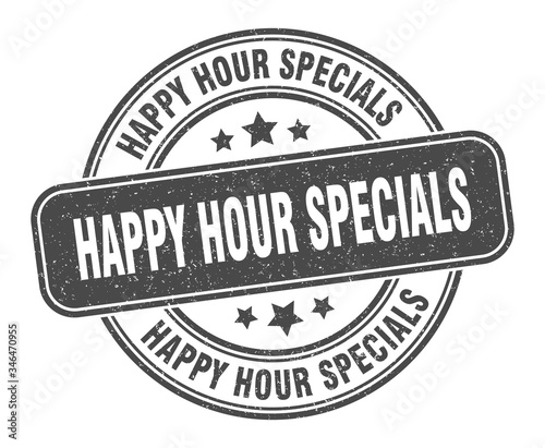 happy hour specials stamp. happy hour specials label. round grunge sign
