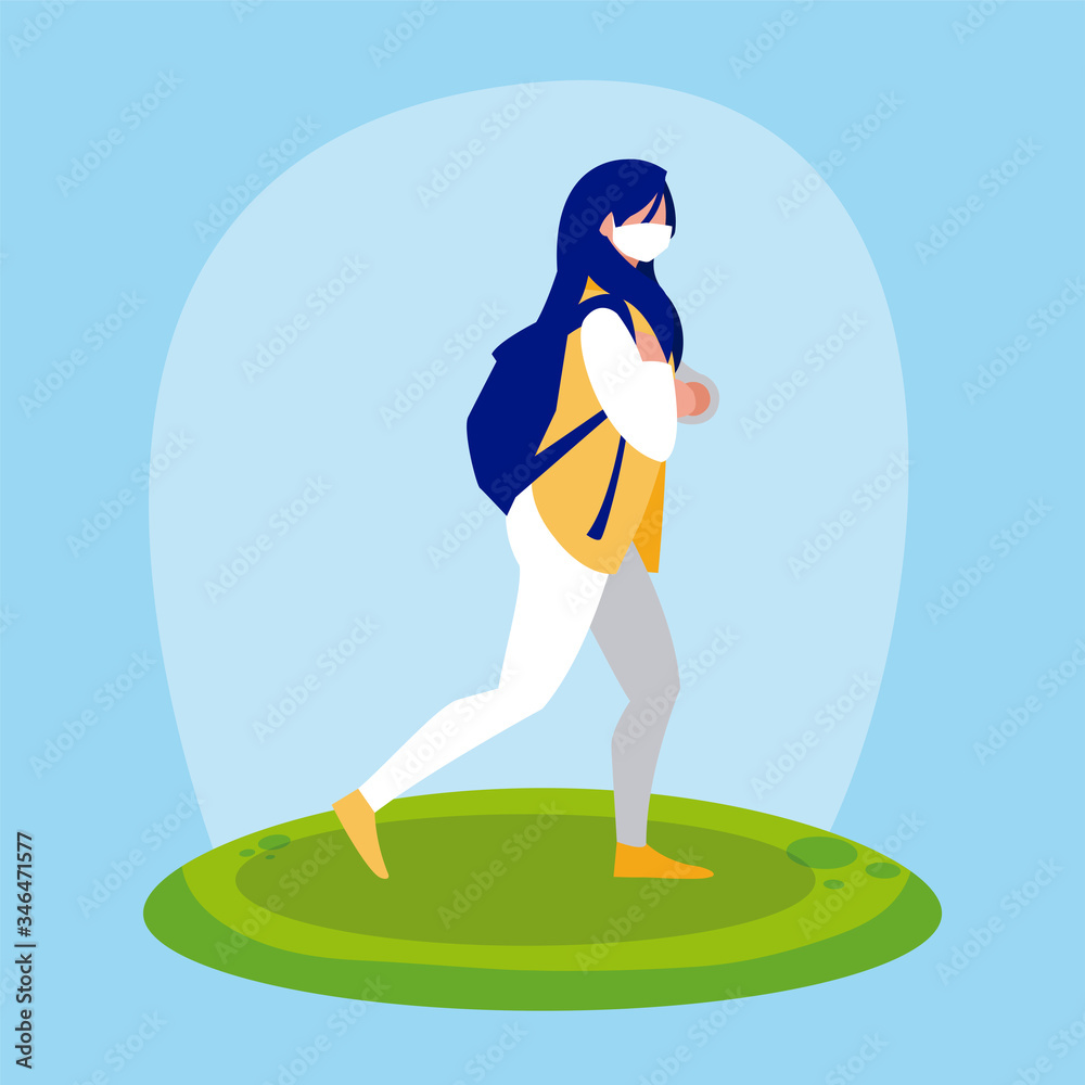 Woman avatar with mask outside vector design