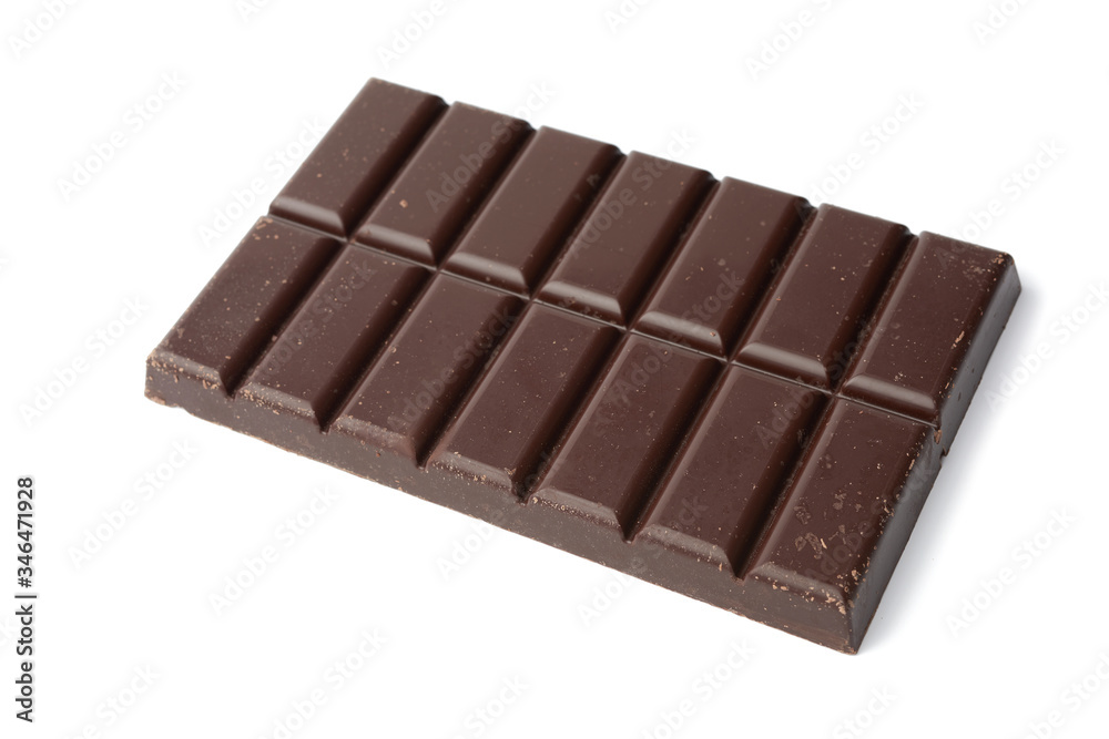whole bar of black chocolate isolated on white background