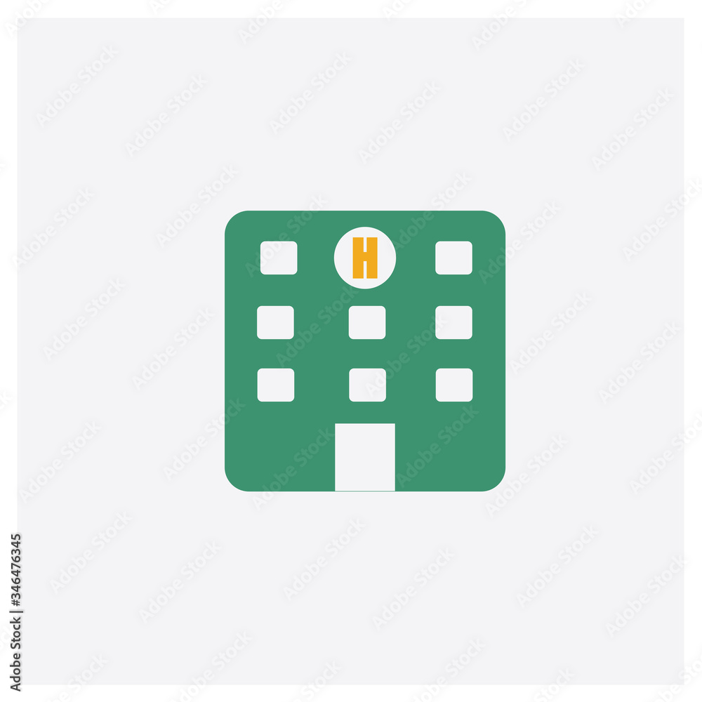 Hospital concept 2 colored icon. Isolated orange and green Hospital ...