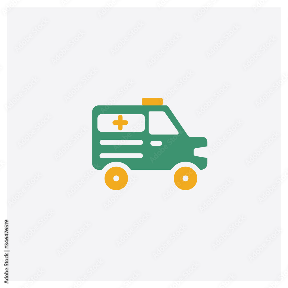 Ambulance concept 2 colored icon. Isolated orange and green Ambulance vector symbol design. Can be used for web and mobile UI/UX