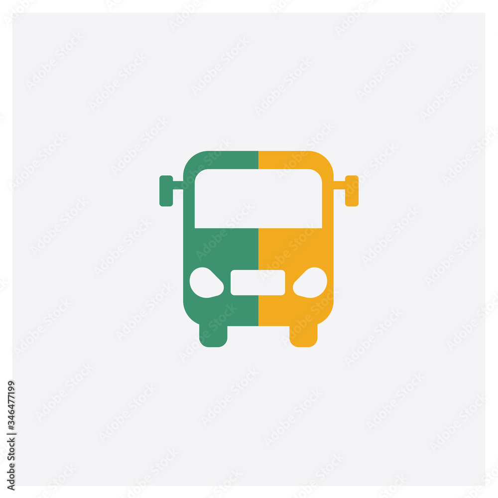 Bus front view concept 2 colored icon. Isolated orange and green Bus front view vector symbol design. Can be used for web and mobile UI/UX Bus front view concept 2 colored icon. Isolated orange and green Bus front view vector symbol design. Can be used for web and mobile UI/UX