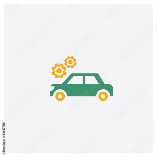 Fototapeta Naklejka Na Ścianę i Meble -  Car wrenc and cogwheels concept 2 colored icon. Isolated orange and green Car wrenc and cogwheels vector symbol design. Can be used for web and mobile UI/UX