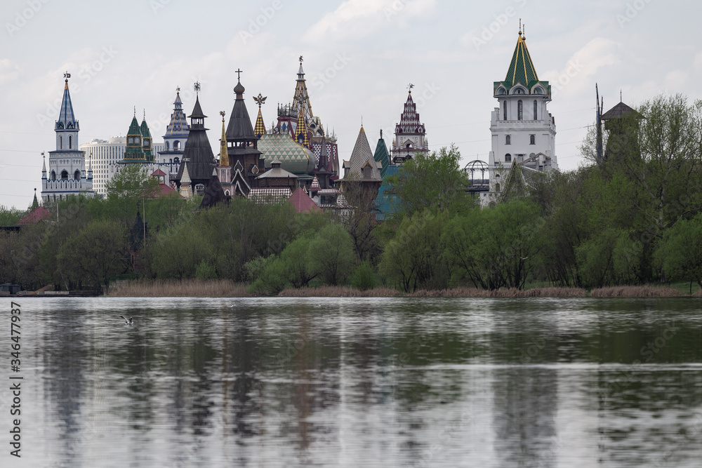 Izmailovsky vernissage near the water in spring