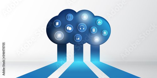 Cloud Computing Technology Design Concept with Icons Representing Digital Network Connections, Consumer and Business Internet Services
