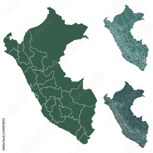 Peru map outline administrative regions vector template for infographic design. Administrative borders.