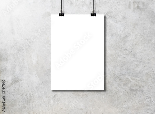 White poster on concrete wall. or blank paper labels on the cement wall.Information promoting ideas for marketing announcements and details.