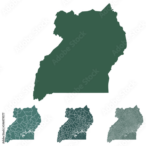 Uganda map outline administrative regions vector template for infographic design. Administrative borders.