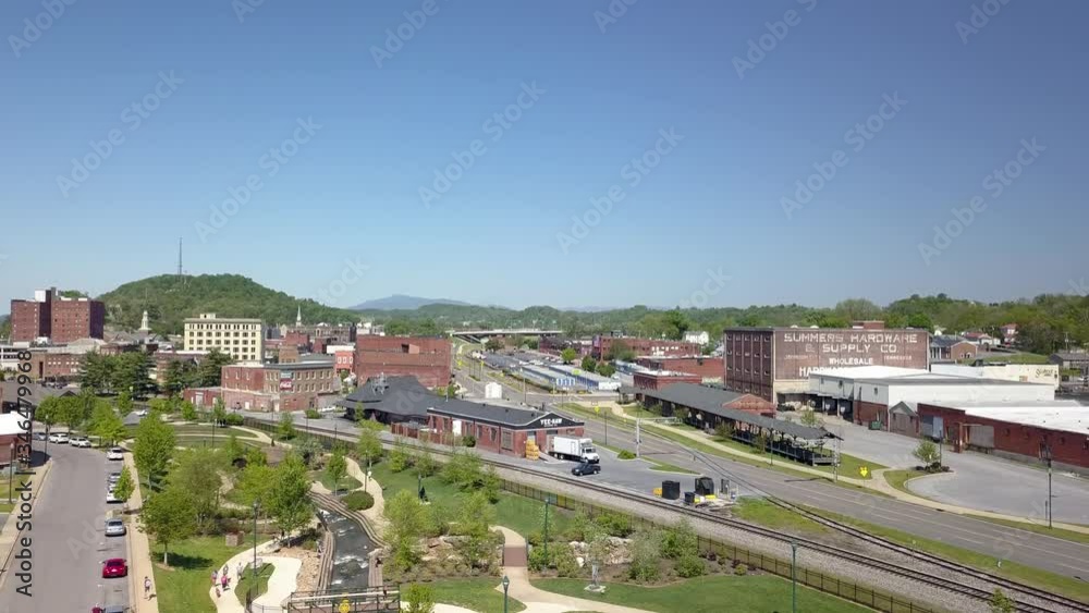 Aerial Push in to Johnson City Tennessee Skyline