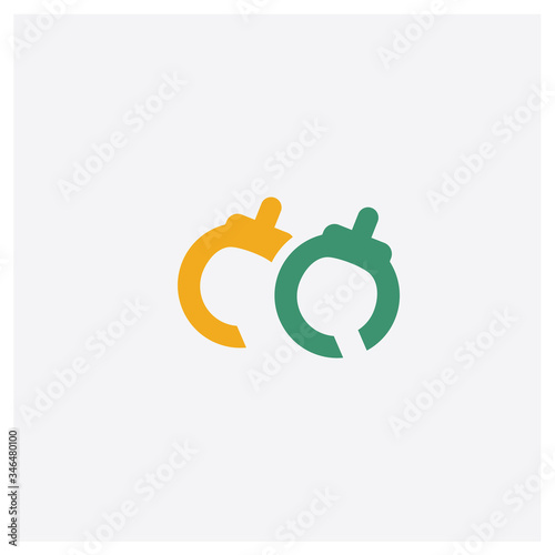 Handcuffs concept 2 colored icon. Isolated orange and green Handcuffs vector symbol design. Can be used for web and mobile UI/UX