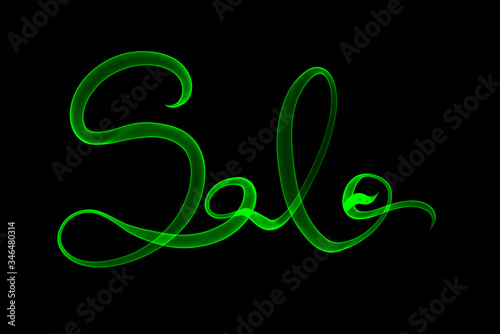 Sale handmade lettering, calligraphy made by green fire or smoke, for prints, posters, web
