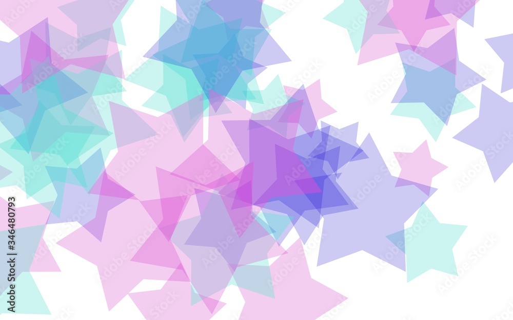 Multicolored translucent stars on a white background. Red tones. 3D illustration