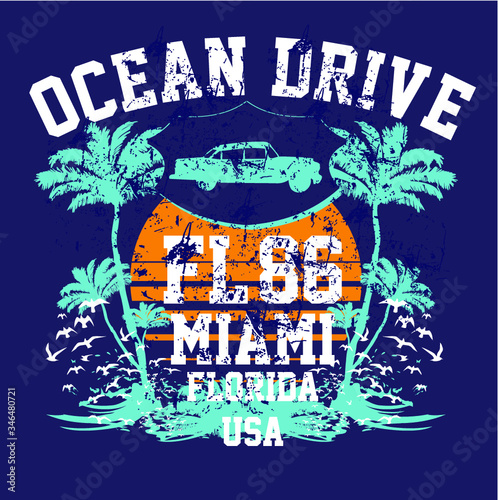 Florida Miami print and embroidery graphic design vector art