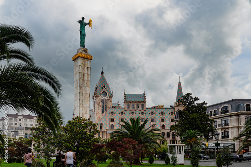 Batumi, Adjara/Georgia - August 05 2019:  Europe Square with Medea monument, beautiful mansions with towers photo