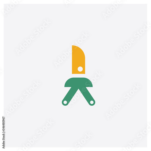 Butterfly knife concept 2 colored icon. Isolated orange and green Butterfly knife vector symbol design. Can be used for web and mobile UI/UX