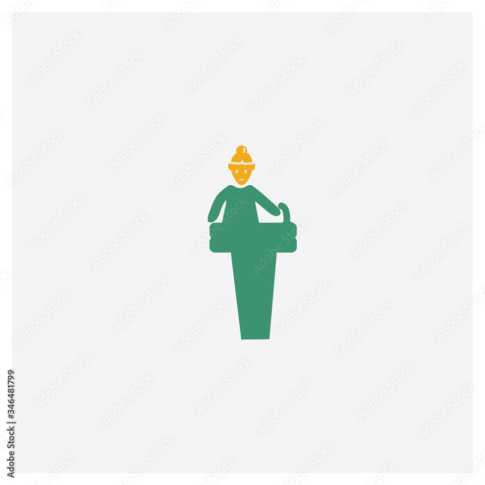 Woman Giving a Speech concept 2 colored icon. Isolated orange and green Woman Giving a Speech vector symbol design. Can be used for web and mobile UI/UX