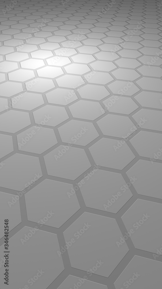 Honeycomb on a gray background. Perspective view on polygon look like honeycomb. Extruded, bump cell. Isometric geometry. Vertical image orientation. 3D illustration Honeycomb on a gray background. Perspective view on polygon look like honeycomb. Extruded, bump cell. Isometric geometry. Vertical image orientation. 3D illustration