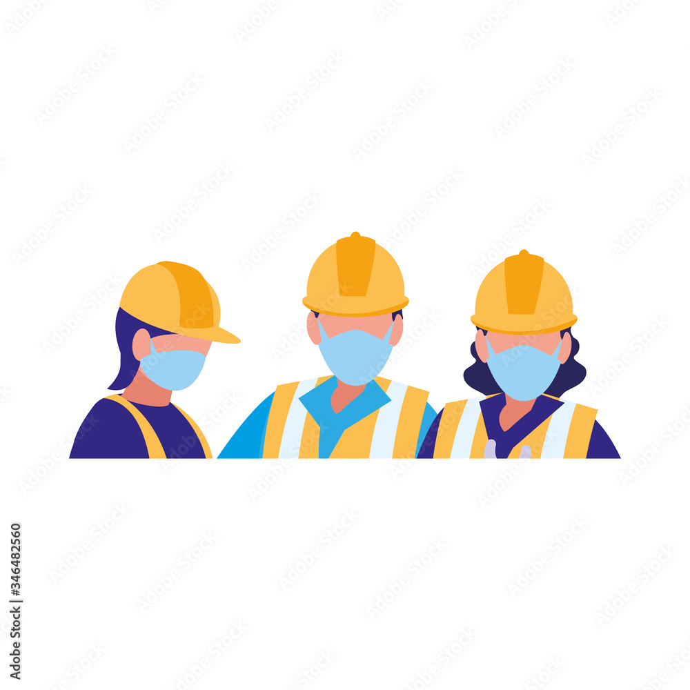industrial workers men working with face mask industrial workers men working with face mask
