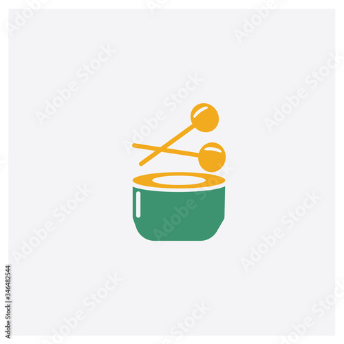Drum concept 2 colored icon. Isolated orange and green Drum vector symbol design. Can be used for web and mobile UI/UX