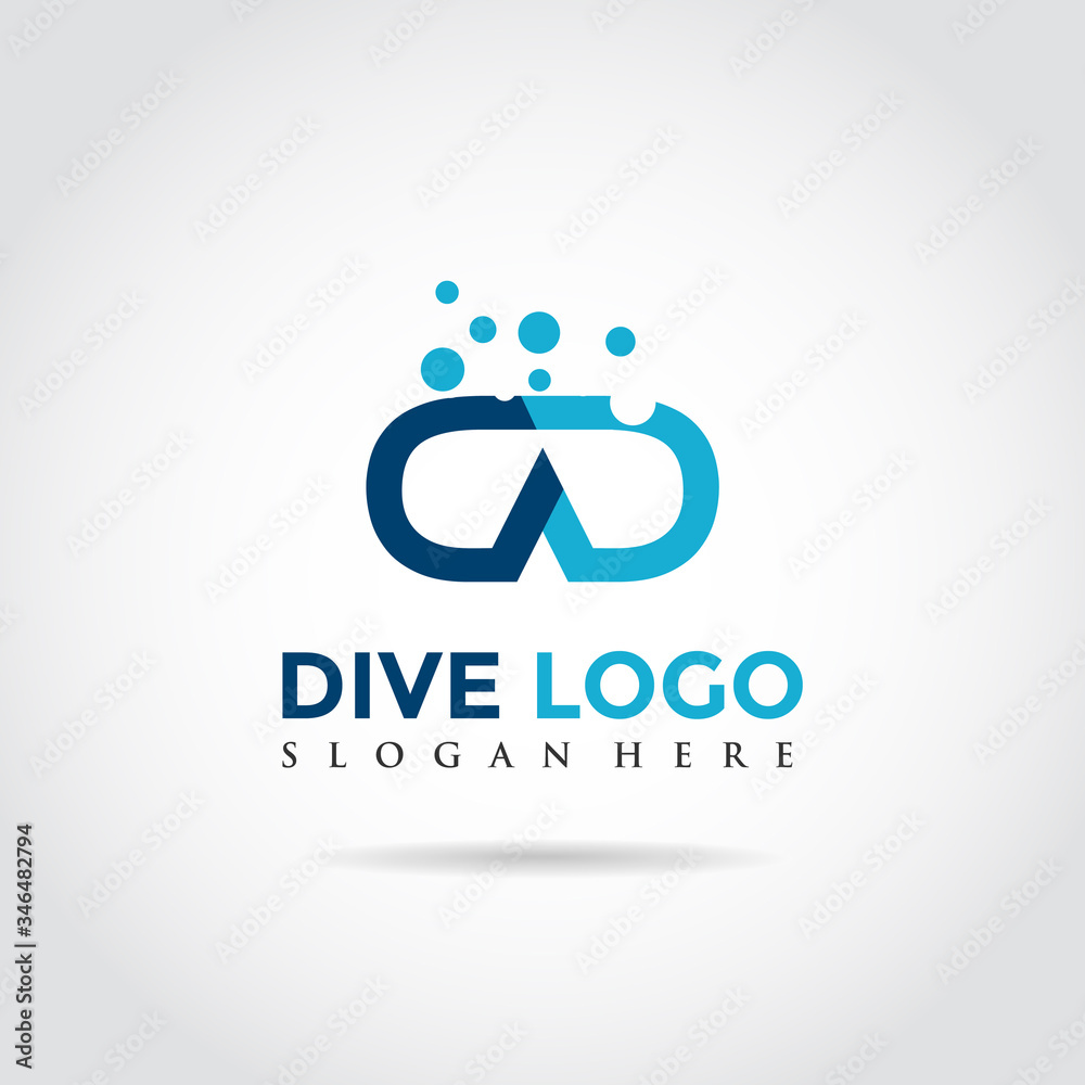 Dive and bubble Logo. DD Letter concept. Vector Illustrator
