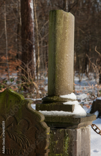 Historic cemetry. Graveyard and thombstones. Wilhelminaoord. Maatschappij van Weldadigheid Frederiksoord. Drenthe. Netherlands. Winter and snow.