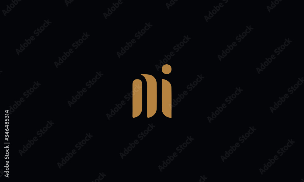 Letter NI with cuts abstract alphabet, font, text, typography, initials design in gold color with black background icon for the logo
