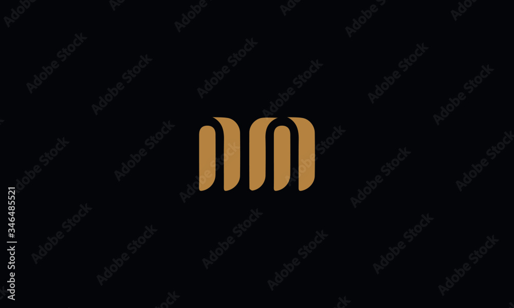 Letter NM with cuts abstract alphabet, font, text, typography, initials design in gold color with black background icon for the logo Letter NM with cuts abstract alphabet, font, text, typography, initials design in gold color with black background icon for the logo