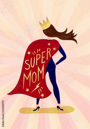 Happy Mother's day greeting card with super mom Background.Vector.Best mom ever greeting card