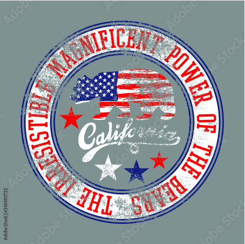 American flag california bear graphic design vector art