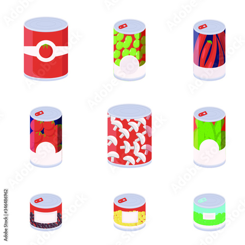 Vegetables canned food. Vector flat illustration. Long term food set.