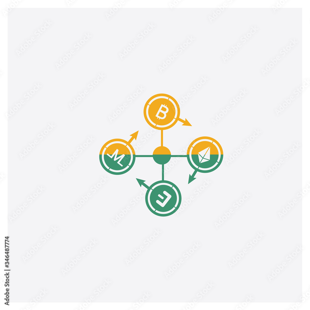 Network concept 2 colored icon. Isolated orange and green Network vector symbol design. Can be used for web and mobile UI/UX
