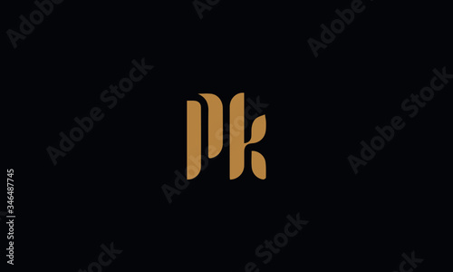 Letter PK with cuts abstract alphabet, font, text, typography, initials design in gold color with black background icon for the logo
