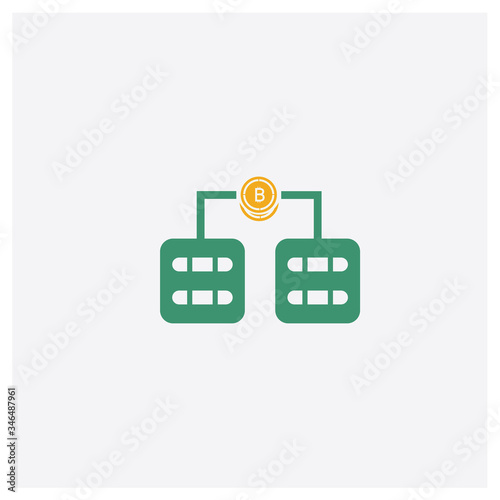 Blockchain concept 2 colored icon. Isolated orange and green Blockchain vector symbol design. Can be used for web and mobile UI/UX