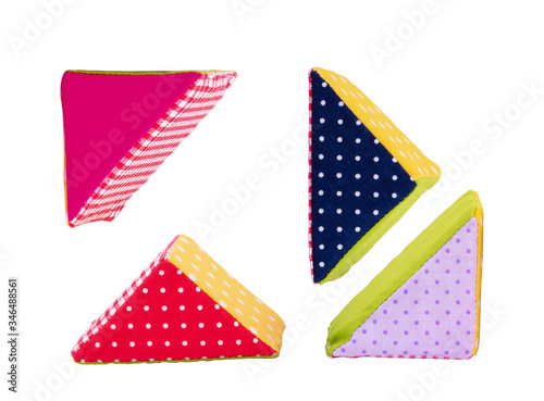 Colorful plush cube toy isolated on white