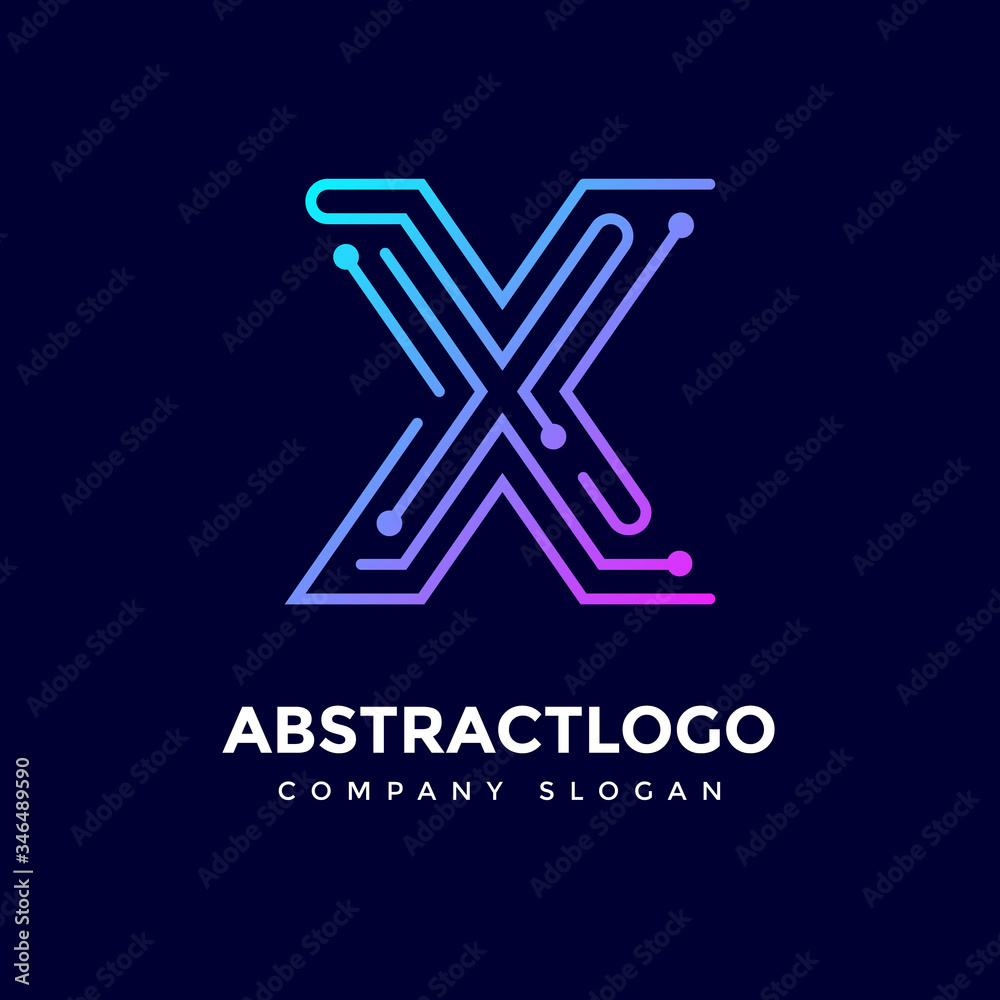 colorful unique creative letter X logo with dots point Technology digital icon monogram.