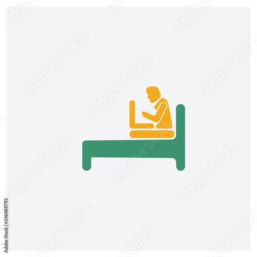 Laptop Chatting On Bed concept 2 colored icon. Isolated orange and green Laptop Chatting On Bed vector symbol design. Can be used for web and mobile UI/UX