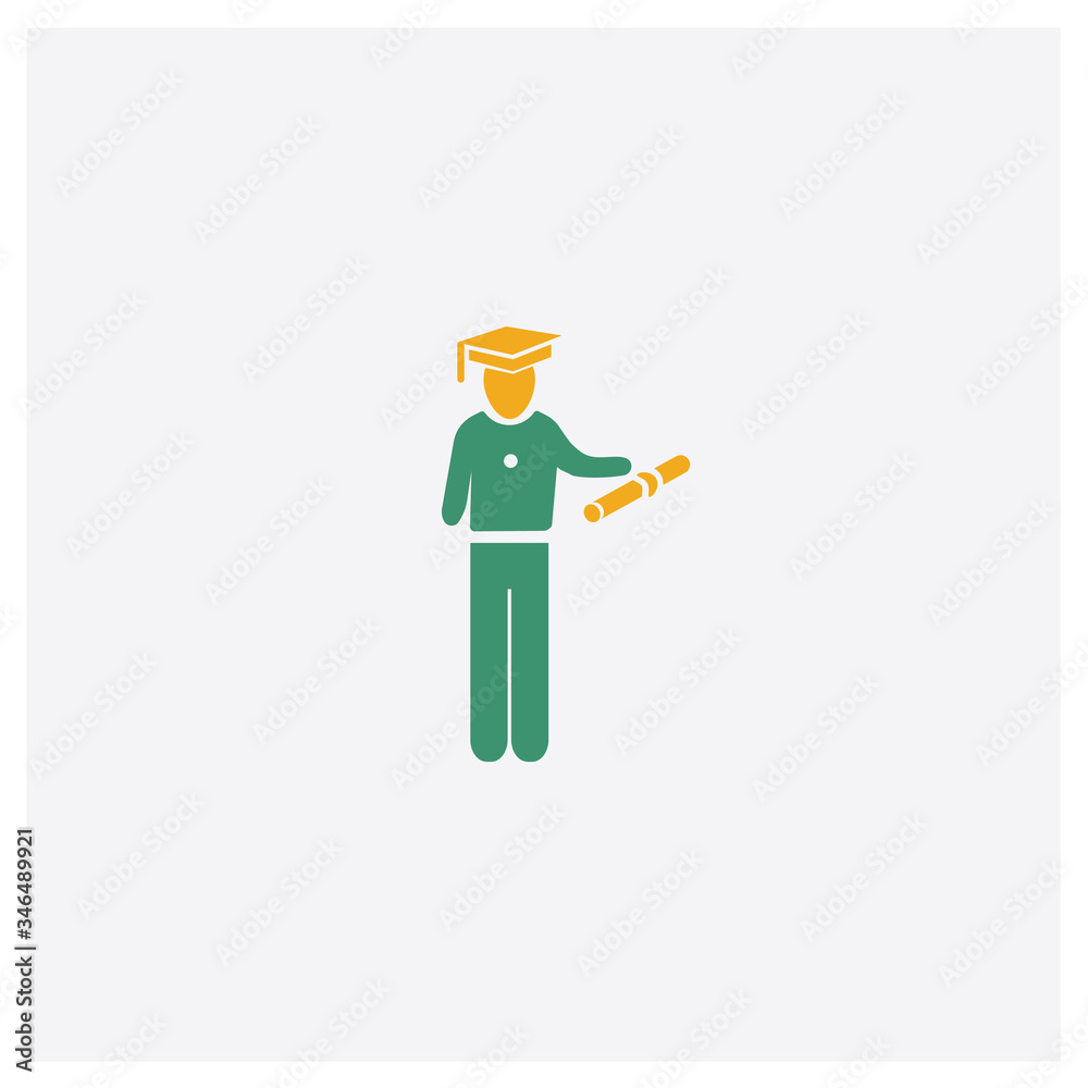Stick Man Graduated concept 2 colored icon. Isolated orange and green Stick Man Graduated vector symbol design. Can be used for web and mobile UI/UX