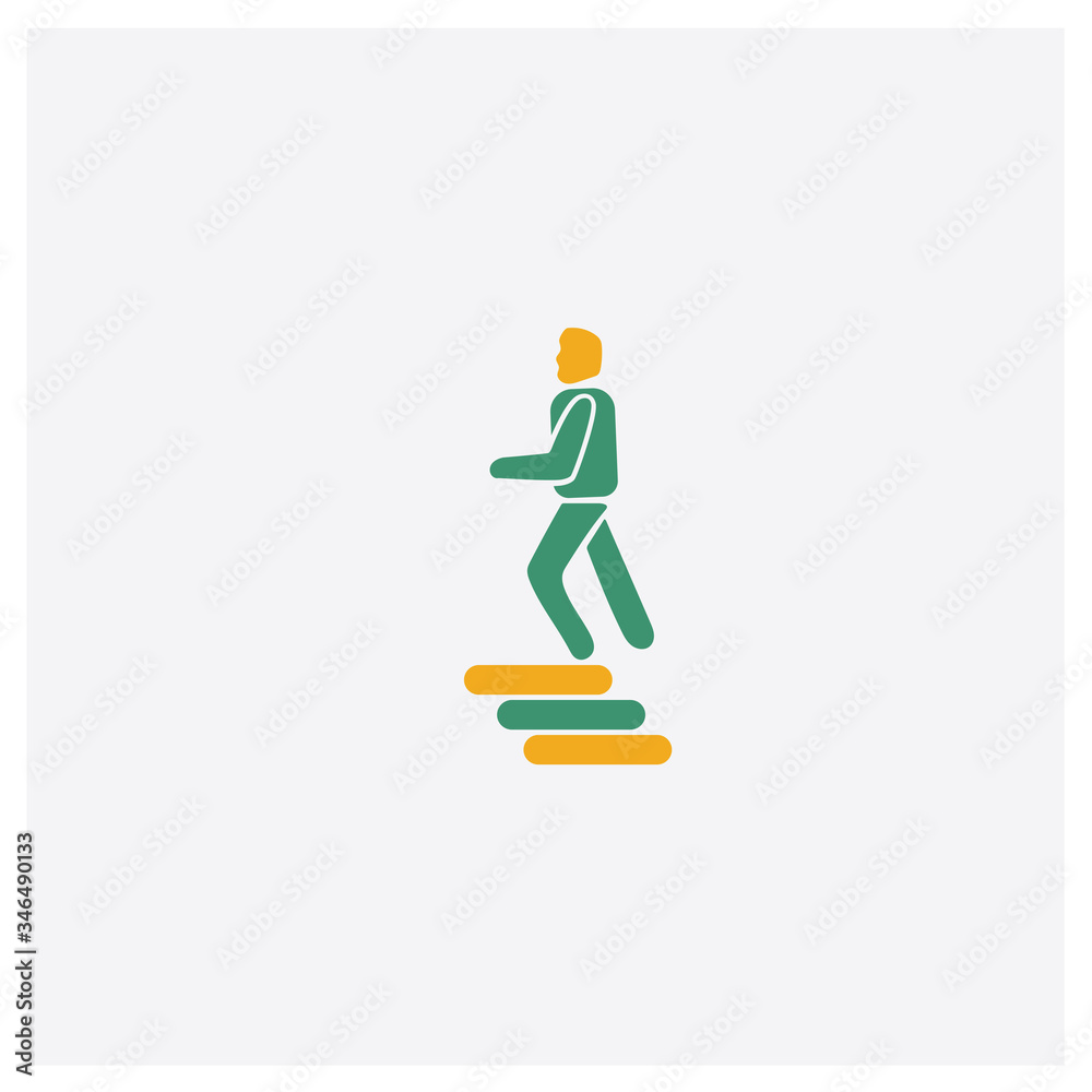 Climbing Stairs concept 2 colored icon. Isolated orange and green Climbing Stairs vector symbol design. Can be used for web and mobile UI/UX