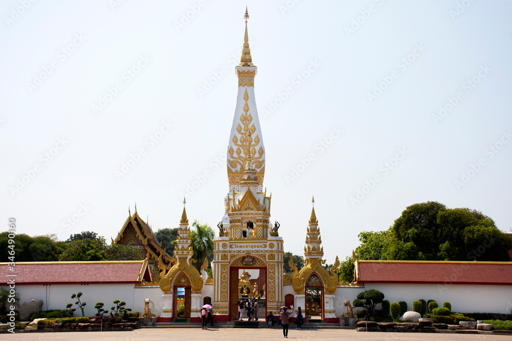 Pagoda or Stupa of Wat Phra That Phanom temple for foreign traveler and thai people travel visit and respect praying on October 2, 2019 in Nakhon Phanom, Thailand