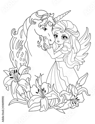 Wallpaper Mural Coloring page The Unicorn and the Princess Torontodigital.ca