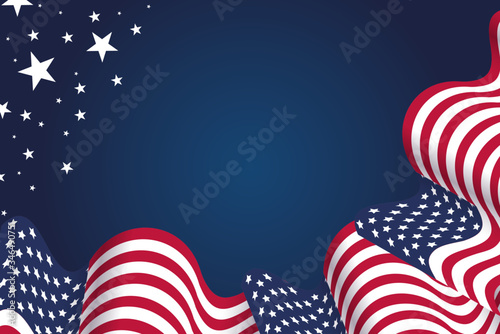 Wavy USA flag on American festive design to national holidays, independence day, and memorial day. With an empty place for text.