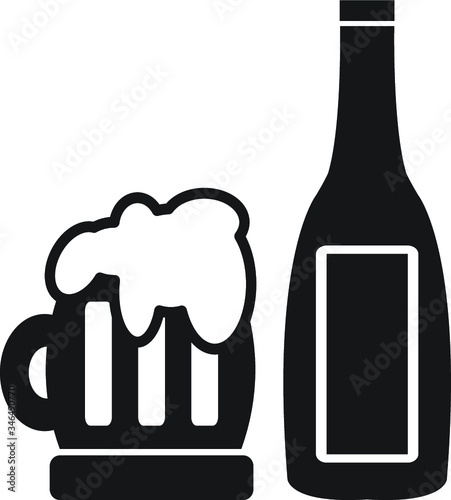 Beer mug and bottle vector icon on white background