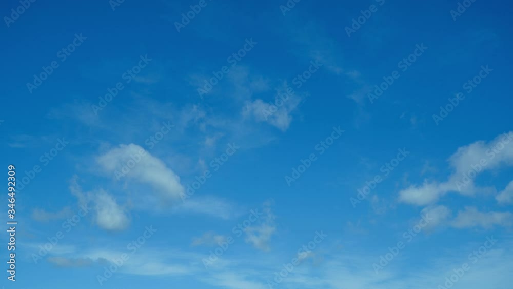 4k uhd seamless loopable time lapse of white fluffy clouds that flow continuously in loop from left to right in the blue sky