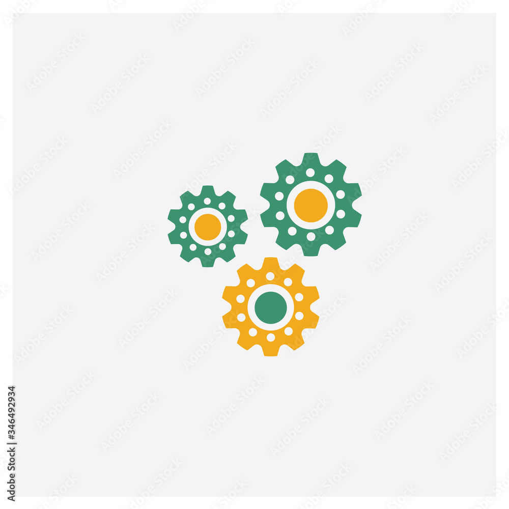 Cogwheel concept 2 colored icon. Isolated orange and green Cogwheel vector symbol design. Can be used for web and mobile UI/UX