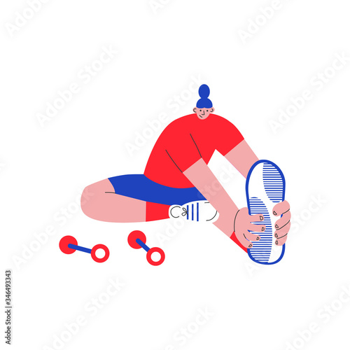 Female sportsman working out inside or outside during quarantine time. Female training vector illustration