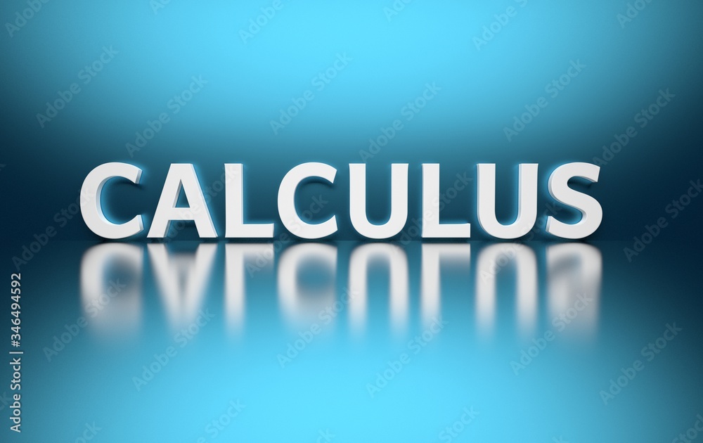 Large white word Calculus written in bold letters on blue background. 3d illustration.
