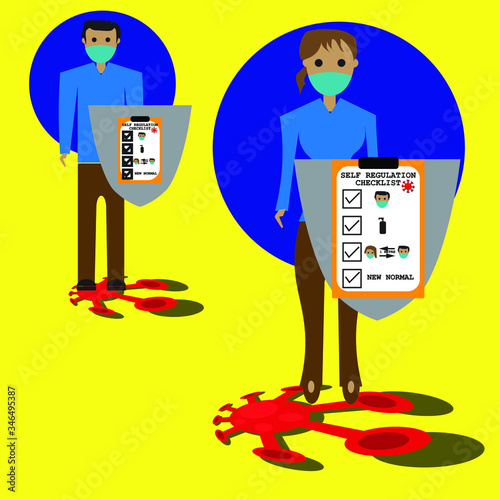 Illustration vector: Covid-19 or Corona-virus pandemic self regulation for new normal terms